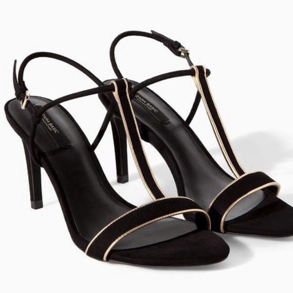 Zara Shoes - Zara black gold T Strap heels size 40